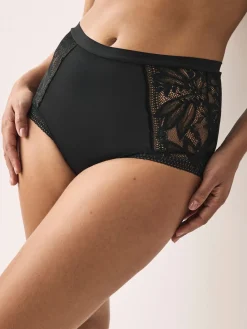 Next High Rise Lace And Microfibre Knickers Black Best
