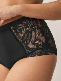 Next High Rise Lace And Microfibre Knickers Black Best