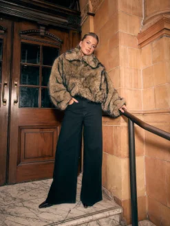 Next High Rise Palazzo Wide Leg Jeans Black Clearance