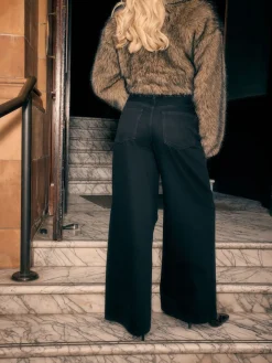 Next High Rise Palazzo Wide Leg Jeans Black Clearance