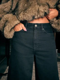 Next High Rise Palazzo Wide Leg Jeans Black Clearance