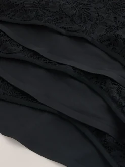 Next High Waist High Leg Lace Front NVPL Knickers 3 Pack Black Sale