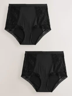 Next High Waist Lace & Microfibre Knickers 2 Pack Black Sale