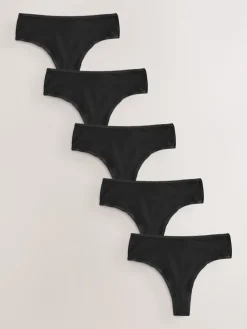 Next High Waisted Thong Cotton Rich Knickers 5 Pack Black Discount