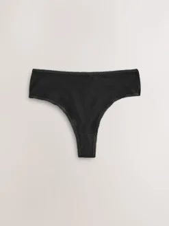 Next High Waisted Thong Cotton Rich Knickers 5 Pack Black Discount