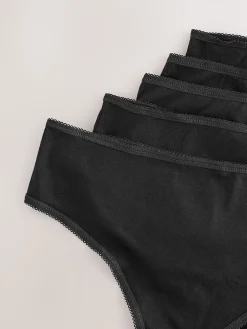 Next High Waisted Thong Cotton Rich Knickers 5 Pack Black Discount