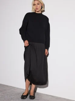 Next 2-In-1 Sweatshirt With Satin Midi Skirt Black New