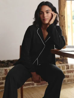 Next Jersey Button Through Pyjamas Black Discount