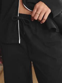 Next Jersey Button Through Pyjamas Black Discount