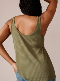 Next Strappy Scoop Neck Slouch Ribbed Vests 2 Pack Black/ Khaki Green New
