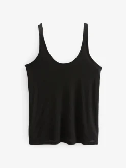 Next Strappy Scoop Neck Slouch Ribbed Vests 2 Pack Black/ Khaki Green New