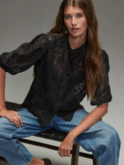 Next Lace Half Sleeve Blouse Black Hot
