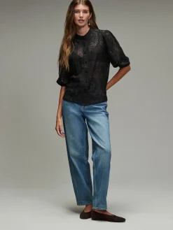 Next Lace Half Sleeve Blouse Black Hot