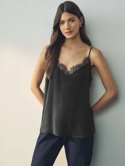 Next Black Lace Trim Strappy Cami Top Outlet