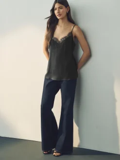 Next Black Lace Trim Strappy Cami Top Outlet