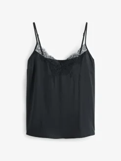 Next Black Lace Trim Strappy Cami Top Outlet