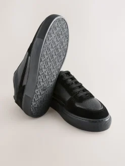 Next Black Leather Chunky Panel Detail Lace Up Trainers Discount