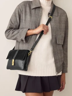 Next Leather Croc Effect Cross-Body Bag Black Hot