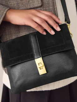 Next Leather Croc Effect Cross-Body Bag Black Hot