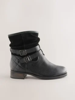 Next Black Leather Extra Wide Fit Leather Slouch Ankle Boots Sale