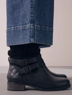 Next Black Leather Extra Wide Fit Leather Slouch Ankle Boots Sale