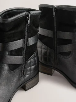 Next Black Leather Extra Wide Fit Leather Slouch Ankle Boots Sale