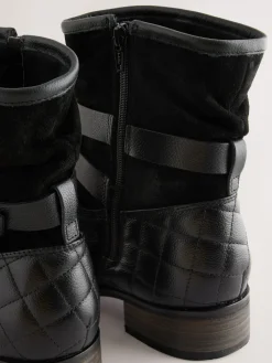 Next Black Leather Extra Wide Fit Leather Slouch Ankle Boots Sale