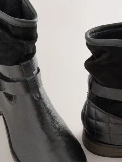 Next Black Leather Extra Wide Fit Leather Slouch Ankle Boots Sale