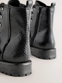 Next Forever Comfort® Buckle Trim Lace Up Boots Black Leather