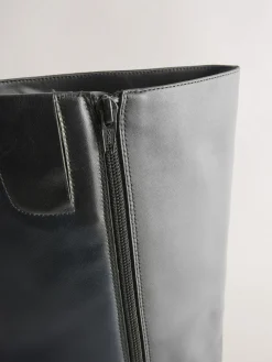 Next Forever Comfort® Flat Chisel Toe Knee High Boots Black Leather Clearance