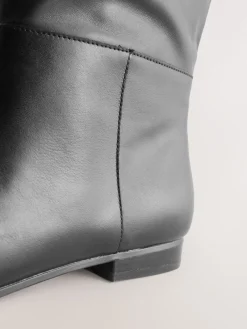 Next Forever Comfort® Flat Chisel Toe Knee High Boots Black Leather Clearance