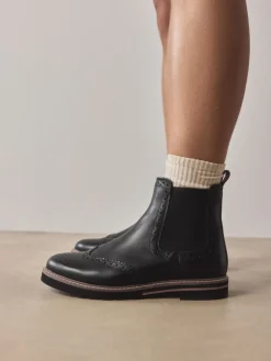 Next Forever Comfort® Brogue Detail Chelsea Boots Black Leather New