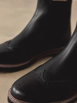 Next Forever Comfort® Brogue Detail Chelsea Boots Black Leather New