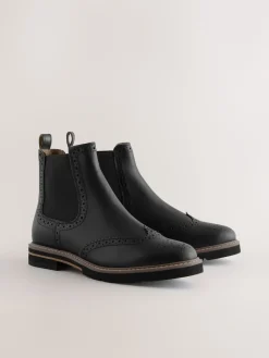 Next Forever Comfort® Brogue Detail Chelsea Boots Black Leather New