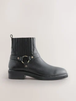 Next Black Leather Forever Comfort® Hardware Harness Chelsea Boots Sale