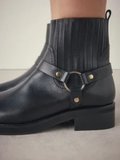 Next Black Leather Forever Comfort® Hardware Harness Chelsea Boots Sale