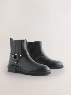 Next Black Leather Forever Comfort® Hardware Harness Chelsea Boots Sale