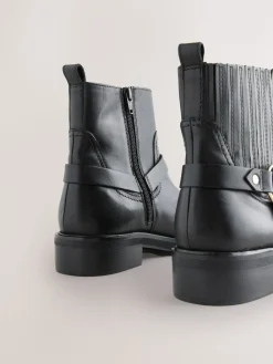 Next Black Leather Forever Comfort® Hardware Harness Chelsea Boots Sale