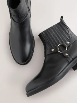 Next Black Leather Forever Comfort® Hardware Harness Chelsea Boots Sale
