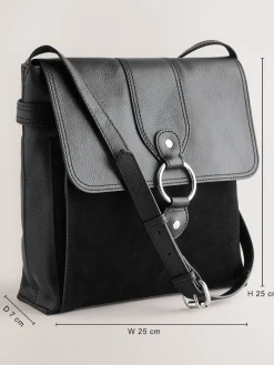 Next Leather Pocket Messenger Bag Black Sale