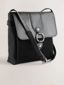 Next Leather Pocket Messenger Bag Black Sale