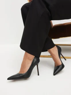 Next Leather Point Toe Court Shoes Black Discount
