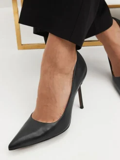 Next Leather Point Toe Court Shoes Black Discount