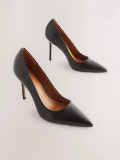 Next Leather Point Toe Court Shoes Black Discount