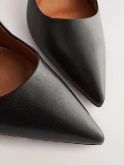 Next Leather Point Toe Court Shoes Black Discount