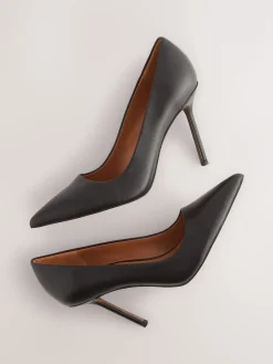 Next Leather Point Toe Court Shoes Black Discount