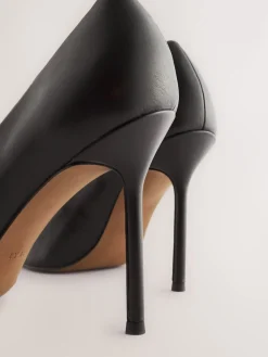 Next Leather Point Toe Court Shoes Black Discount