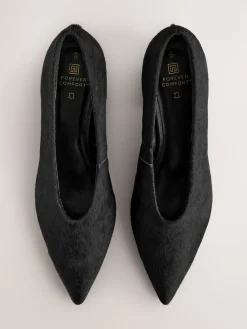 Next Leather Point Toe Low Block Heels Shoes Black Clearance
