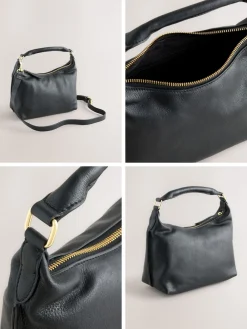 Next Leather Scooped Hand Held Bag Black