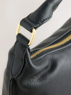Next Leather Scooped Hand Held Bag Black
